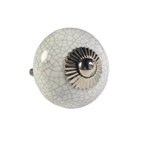 Porseleinen knop wit craquele 40 mm