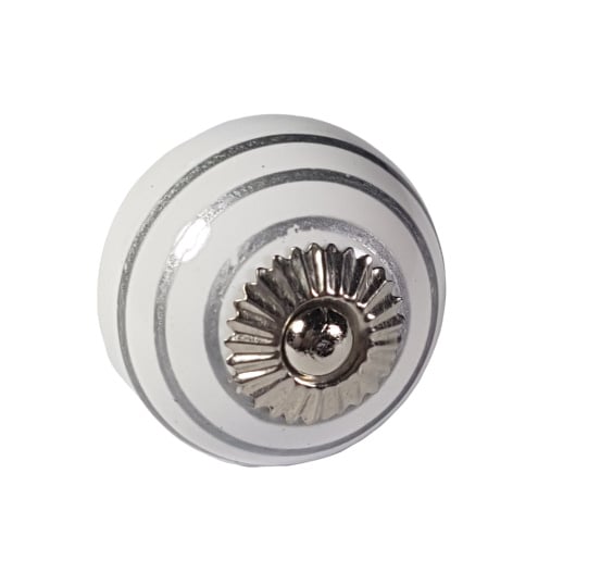 porseleinen knop TWIST wit-zilver