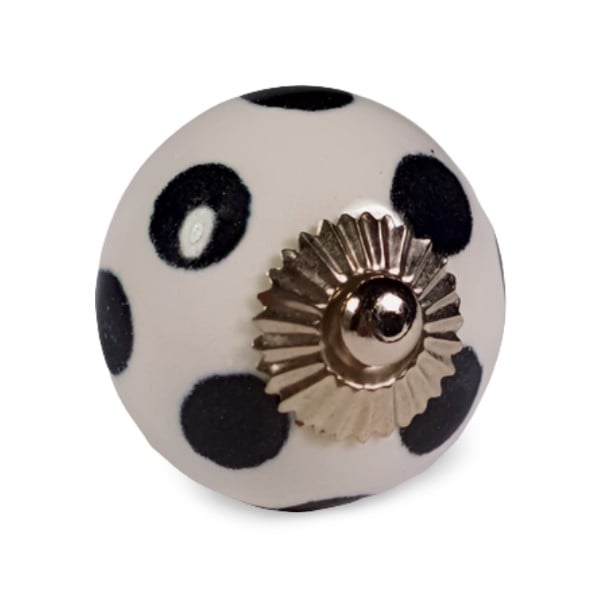 porseleinen deurknop DOTS-wit zwart