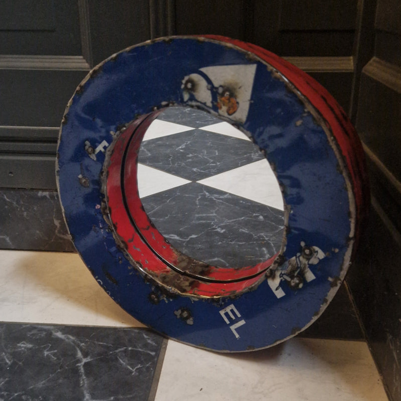 Vintage spiegel rond/blauw