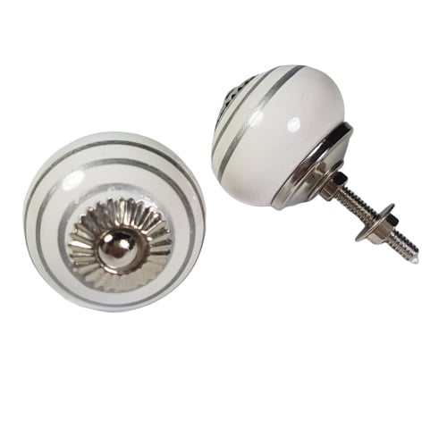 porseleinen knop TWIST wit-zilver