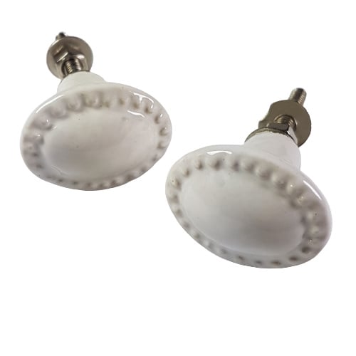 Porseleinen knop OVAAL/wit-small