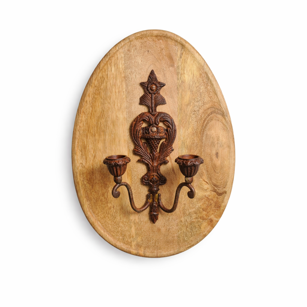 Wandpaneel hout met kandelaar