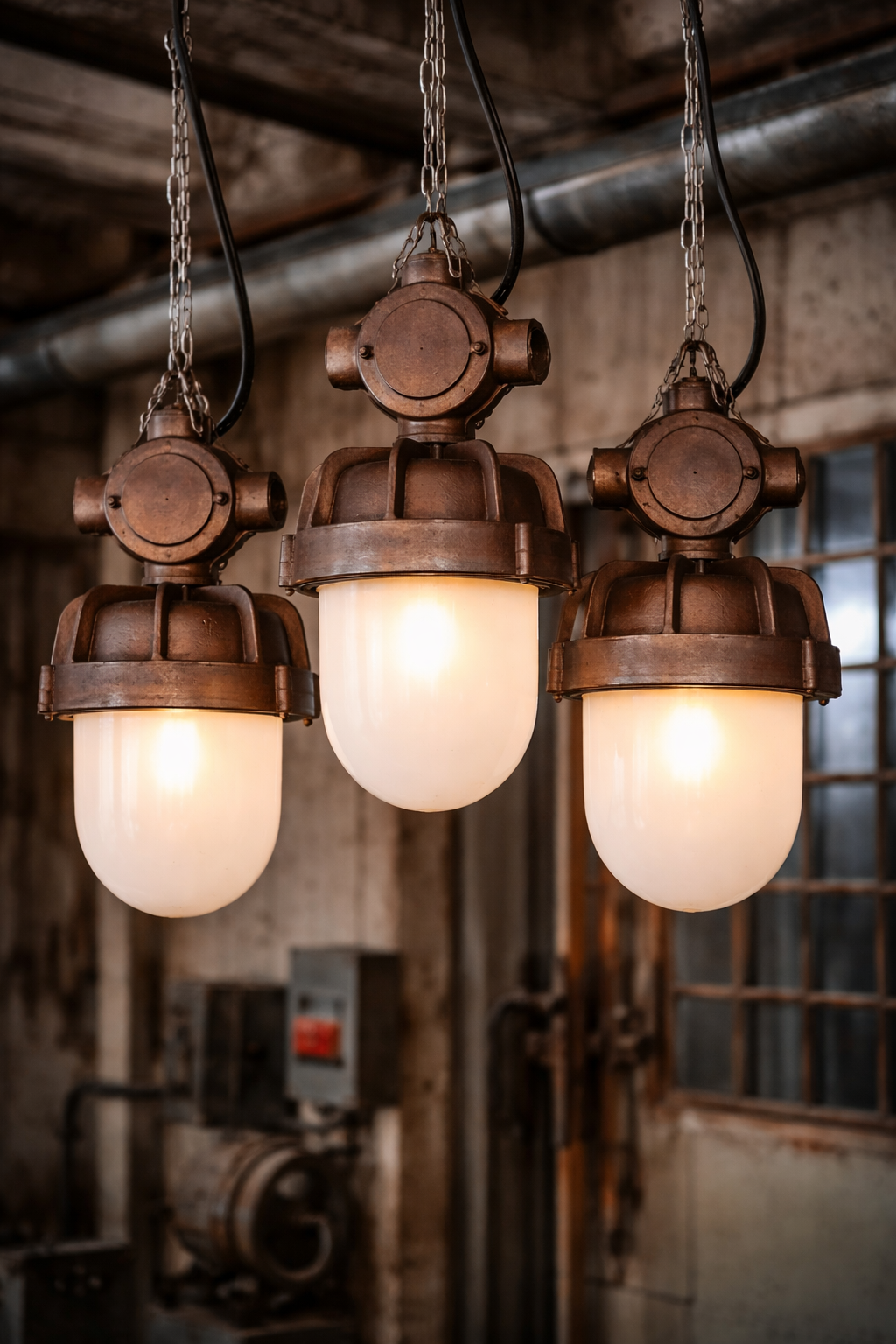 Industriële hanglamp, fabriekslamp bruin/koper