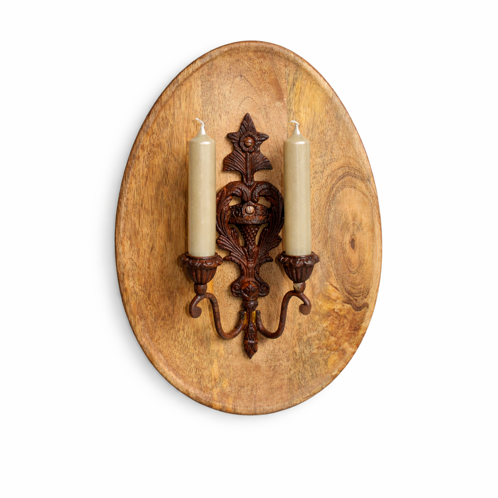 Wandpaneel hout met kandelaar